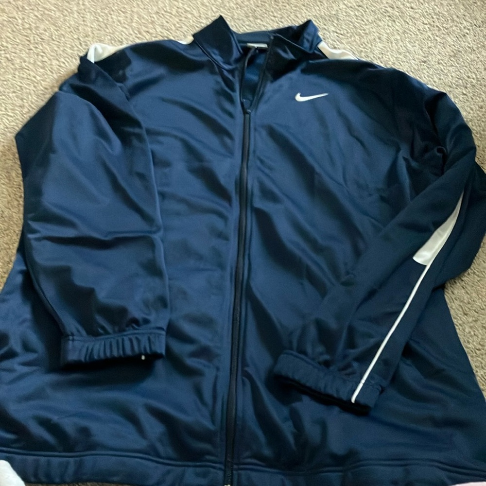 Nike Men's Navy Blue Track Jacket with White Accents